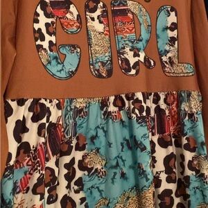 Girls country  7/8 Brown and Multicolor Graphic Dress